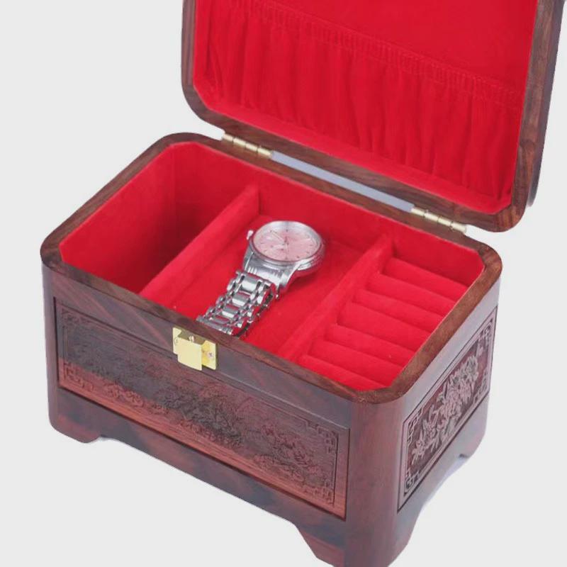 大红酸枝中式实木首饰盒收纳盒家用带锁复古珠宝饰品盒百宝箱