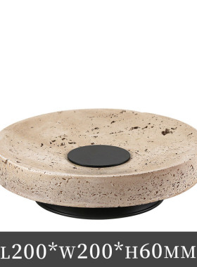 侘寂风托盘摆件轻奢高脚圆形果盘样板房酒店仿黄洞石收纳盘装饰品