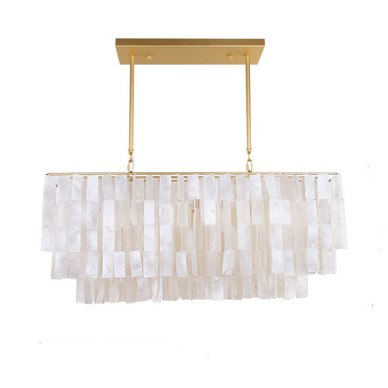 定制长方形贝壳餐厅吊灯贝母法式复古美式餐桌吧台灯奶油风中山灯