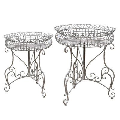 花园装饰庭院杂货铁艺花凳圆多肉绿植小桌花托花架户外阳台置物架