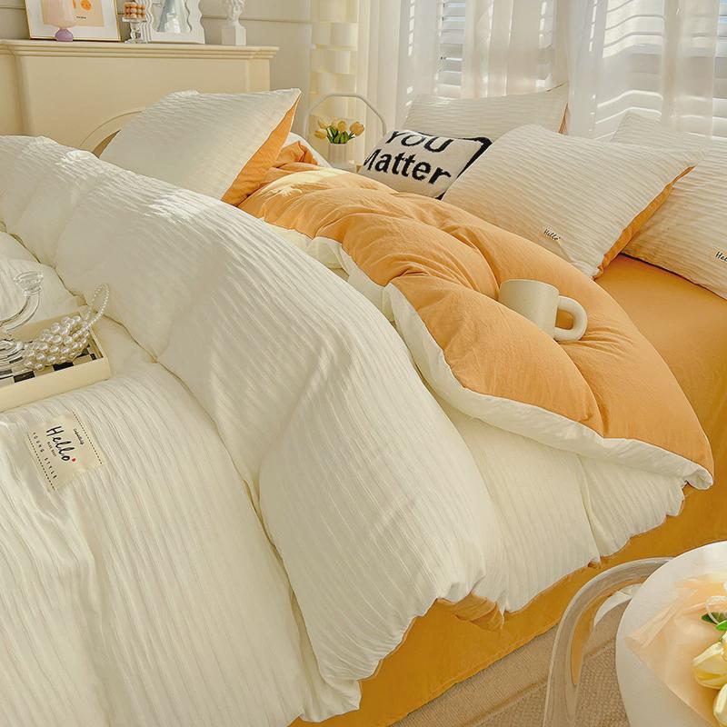 ins水洗棉四件套可裸睡纯色床单被套学生宿舍三件套床上用品床笠