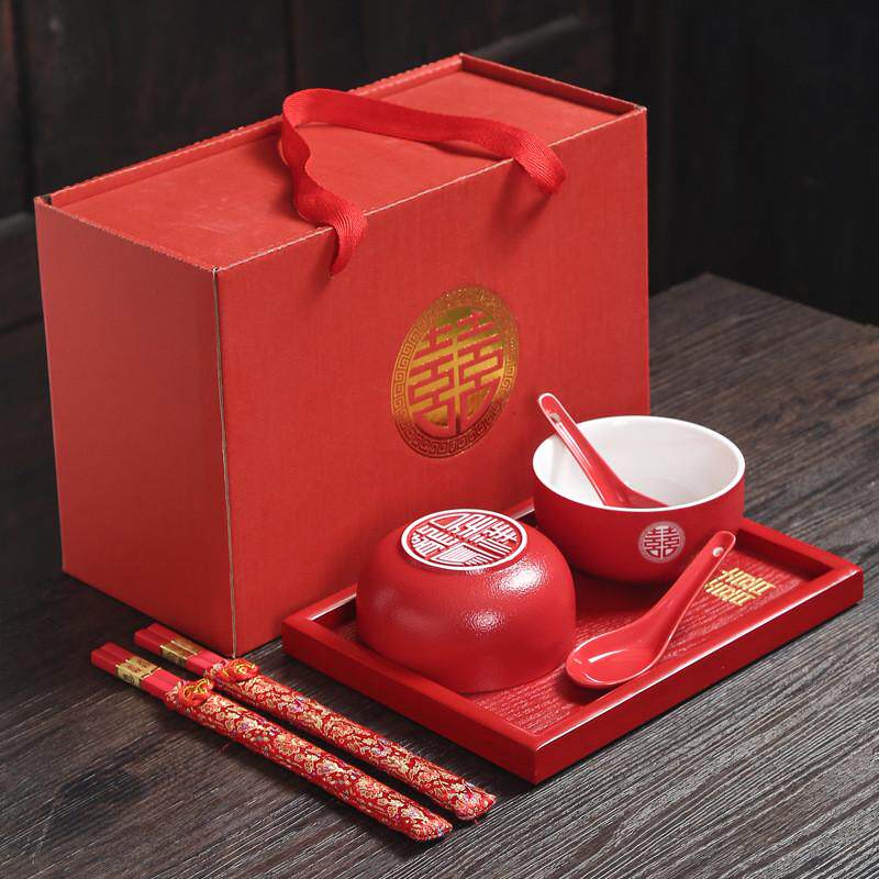 结婚敬茶杯茶具茶碗套装改口敬茶碗喜庆红色盖碗茶杯一对喜碗对碗