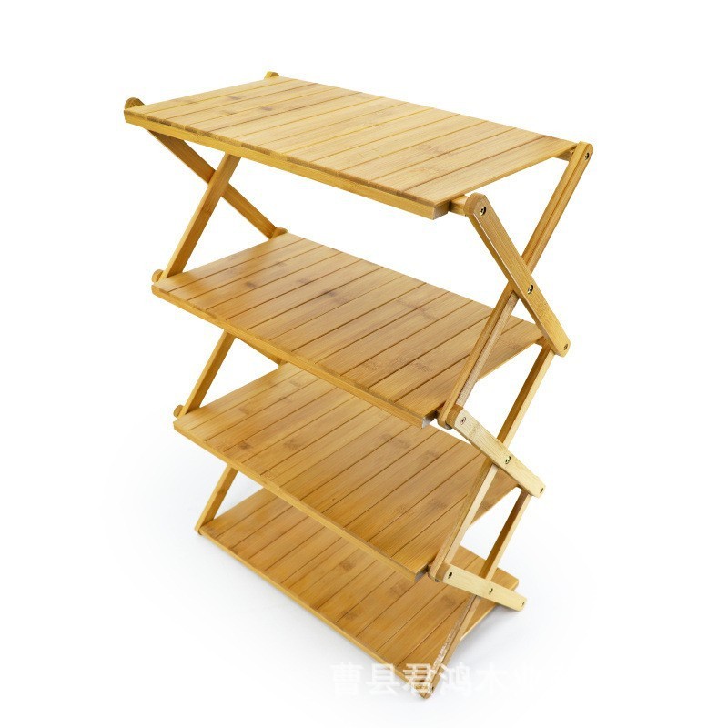 竹制户外露营便携置物架野餐多用途折叠多层竹木自驾游置物架