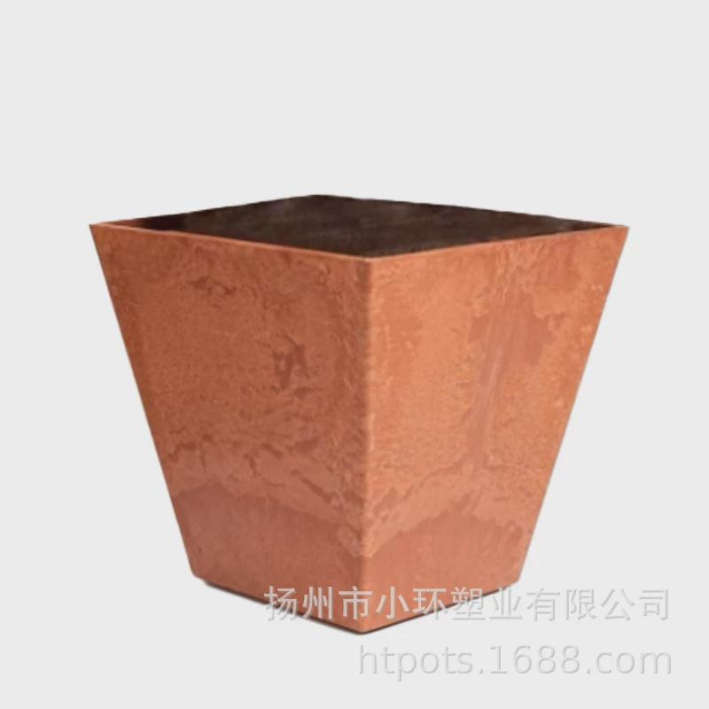 北欧方盆木头复古石纹大号大口径花盆盆栽绿植种树客厅塑料落地