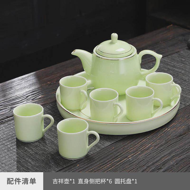 19EK青瓷茶具套装家用简约整套轻奢中式功夫茶壶带把茶杯干泡托盘