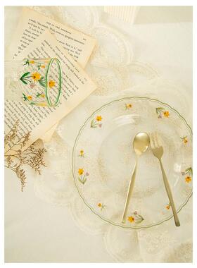 61k3es|法式浪漫玫瑰花朵复古配色点心玻璃盘子沙拉盘ins盘水果