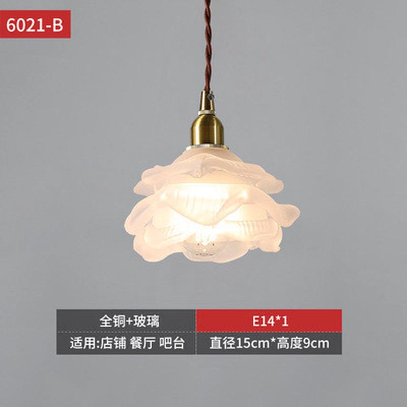 日式全铜文艺法式花朵玻璃简约现代床头小吊灯美式复古餐厅吧台灯