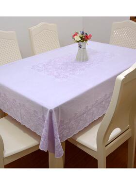 新品家用6人长方形餐桌茶几台布PVC防水防油免洗防烫简约紫色桌布