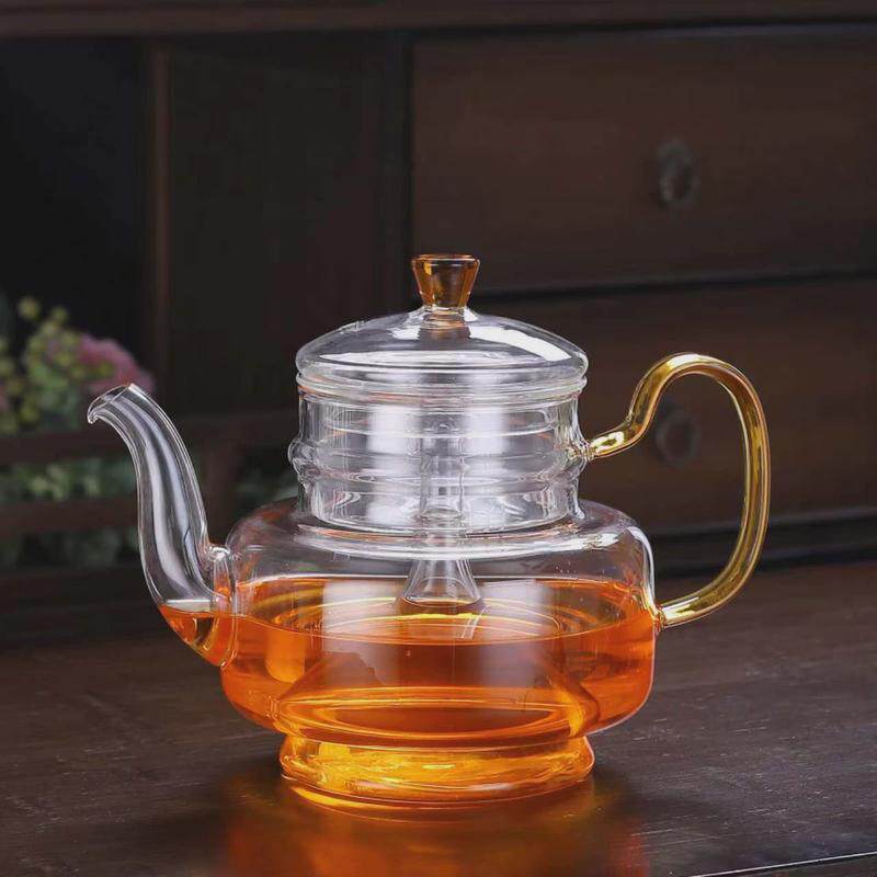 家用耐热玻璃蒸煮茶壶两用可加热大容量耐热透明彩色把手新式灯笼