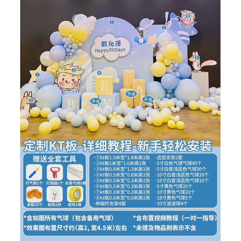 2024主题宝宝百日宴一周岁男孩满月装饰场景布置背景墙生日板