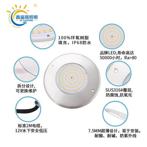 18w25w35w灯壁挂式不锈钢款水底ip68防水par56景观泳池水池超薄