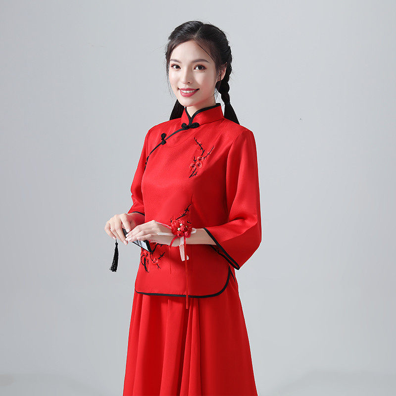 采茶服女单件上衣村姑碎花乡村阿庆嫂演出服秧歌服扭秧歌民族服装