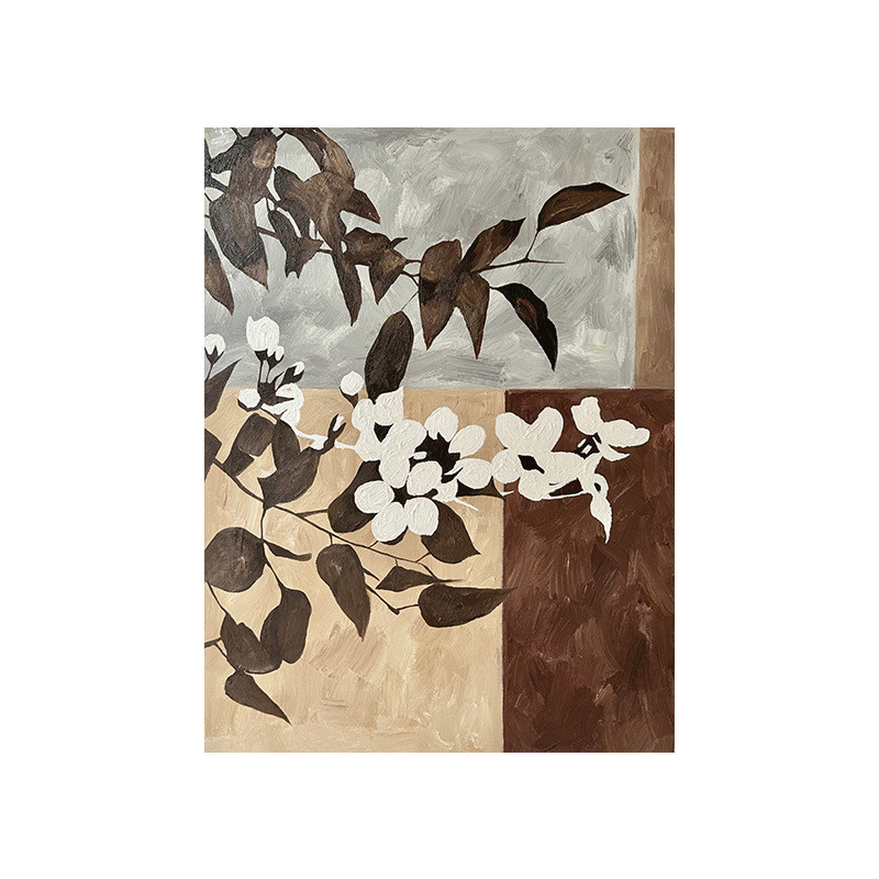 手绘肌理画艺术复古花卉装饰画玄关竖版客厅中古风挂画餐厅画书房图片