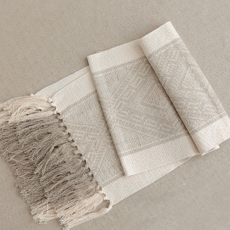 mnx2批发自然风亚麻色棉麻手工流苏桌旗茶几长条电视柜玄关桌布美