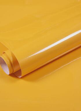 黄色珠光烤漆厨房橱柜防水自粘防油墙纸壁纸柜子家具翻新改色贴纸