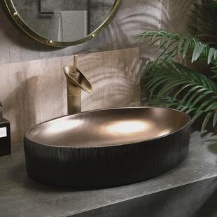 外黑内金台上洗手盆单盆椭圆形卫生间家用艺术酒店宾馆民宿洗脸盆
