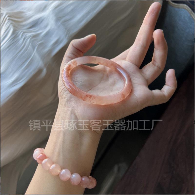 天然金丝玉圆条手镯佘太翠桃花酿少女款玉石镯子速发货源可过基地