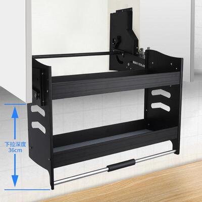 热销【严选吊柜升降收纳得】厨房橱柜黑色铝合金升降机下拉篮批发