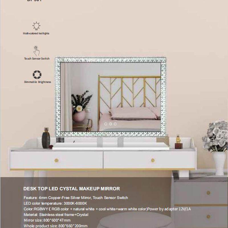 高档led桌面镜子挂墙水晶镜奢华led公主rgb七彩镜灯光水晶化妆镜