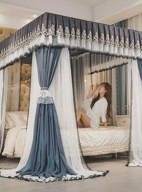 CB新款5826四柱导轨落地双层遮光帘蚊帐1.5m1.8m2m床家用防蚊蚊帐