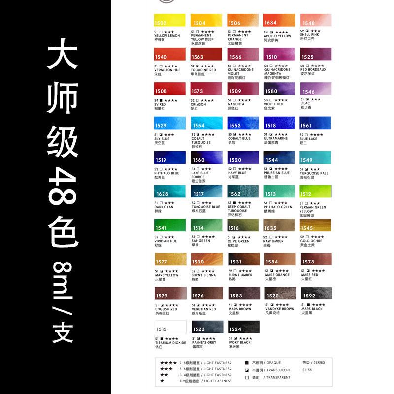 视爵大师级管状水彩颜料62色48色24色套装8ml透明水彩画美术专用