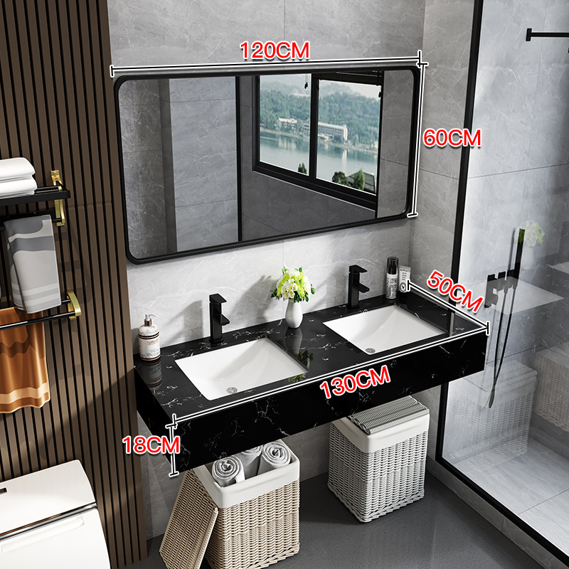 w~新款现代简约大理石双盆洗手台一体浴室柜组合公共漱洗洗卫生间