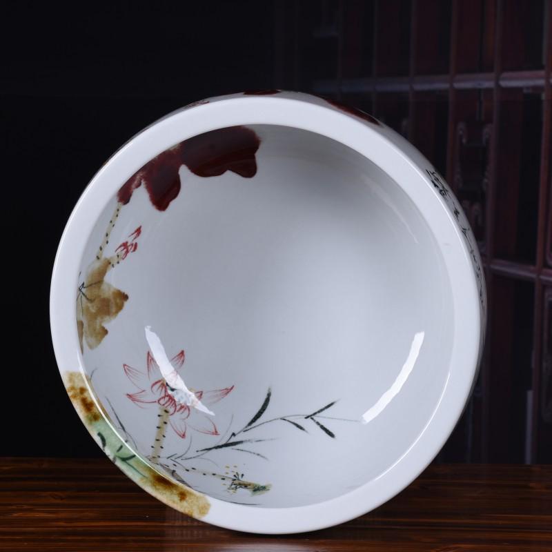 陶瓷金鱼缸手绘窑变荷花创意大号桌面客厅家用鱼缸鱼盆聚宝盆摆件