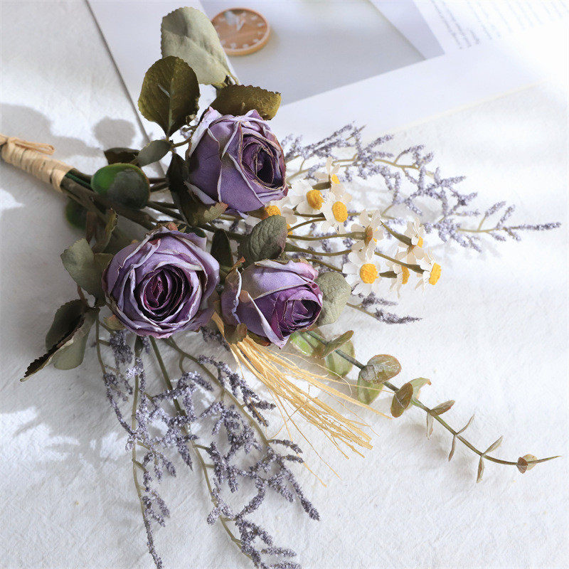 复古玫瑰花假花摆设干花花束仿生插花客厅餐桌装饰花花艺摆件