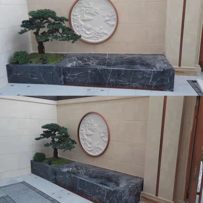 野山石水钵流水切片异形造景石庭院室内景观石黑山石驳岸流水黑石