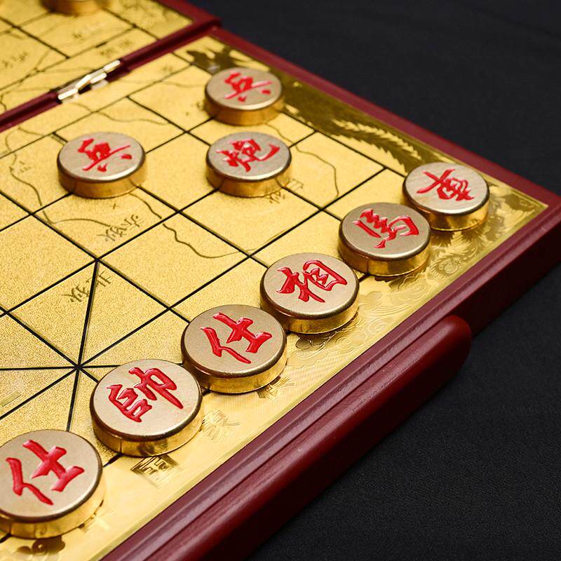黄铜手工打磨中国象棋金属铜象棋中国象棋套装折叠棋盘送礼品好