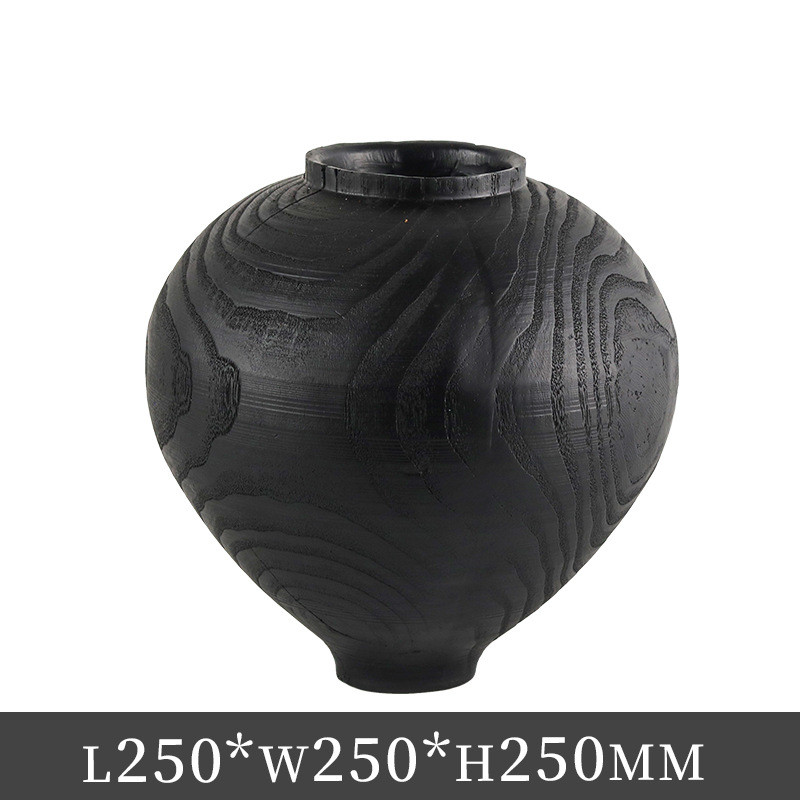 中古盆景寂风碳化木纹花瓶摆件复古仿真花艺侘插花花器样板间饰品