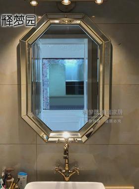 北欧浴室镜穿衣镜黄铜金色洗手间梳妆化妆镜立体玄关装饰镜子2041