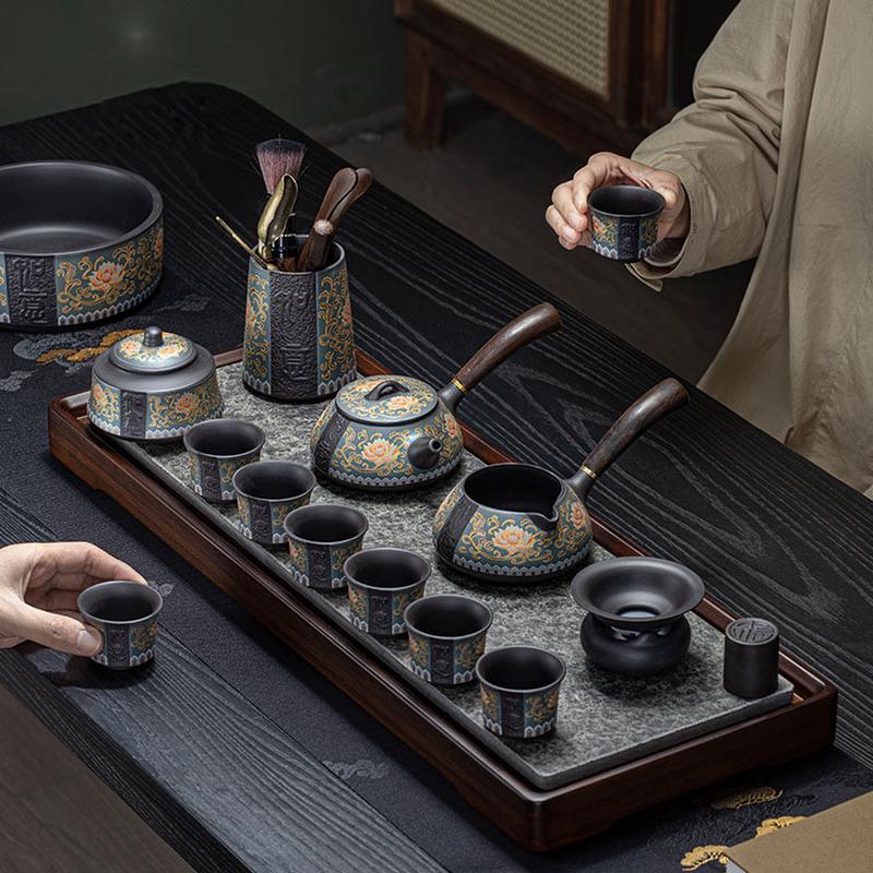 高档紫砂茶具套装缠枝莲家用