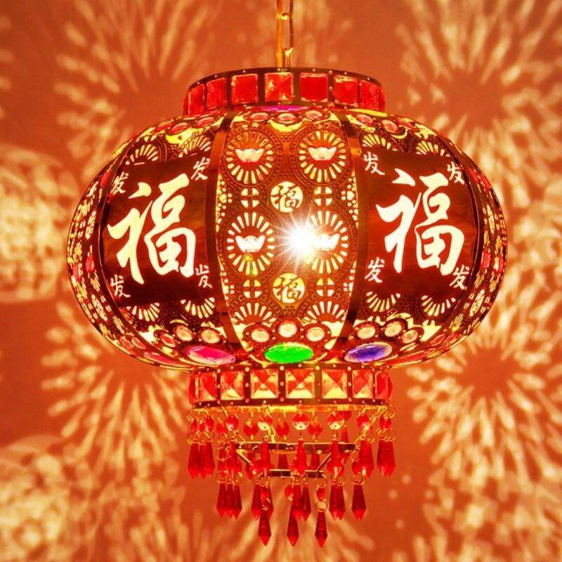 七彩阳台旋转走马灯笼新款2023红灯笼新年挂饰水晶吊灯大门口