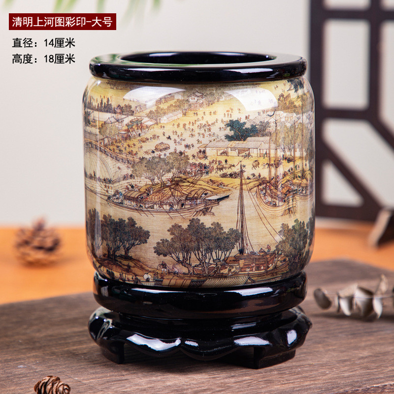 创意旋转笔筒水晶浮雕工艺品摆件办公室桌面商务会议制定 礼品