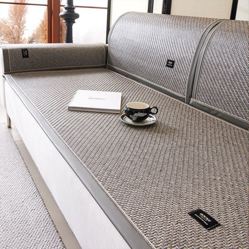 夏季沙发垫藤席凉垫夏天款实木皮竹藤防滑坐垫冰丝通用简约套罩巾