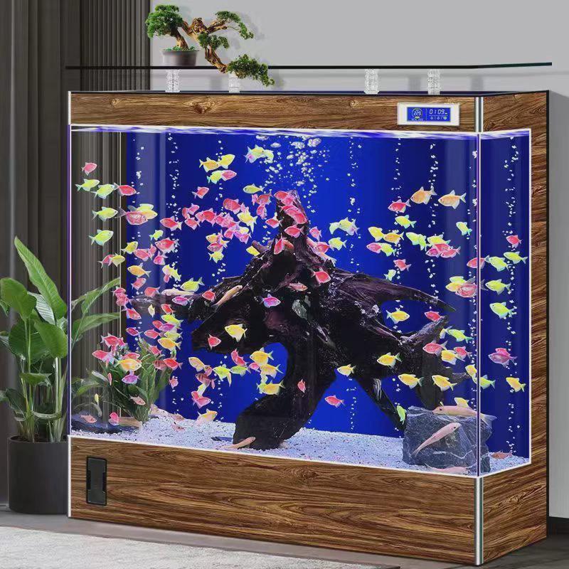 水族大型家用落地客厅中大型背部自动循环过滤生态玻璃金鱼缸fxx