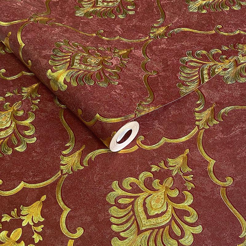 深红色3d欧式墙纸ktv餐厅酒店客厅奢华大气立体背景墙壁纸
