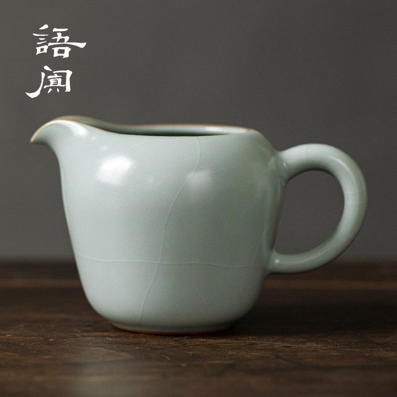 台湾丰子汝窑公道杯开片可养汝瓷茶海冰裂釉中式功夫茶分茶器茶道
