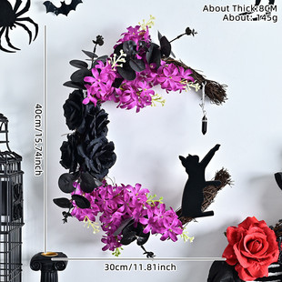 万圣节弯月猫牌挂件叶玫瑰花半圆藤圈花环场景布置尤加利 新款