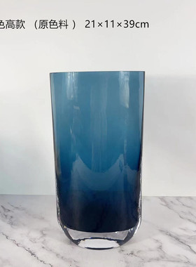 棕色琉璃刀锋扁花瓶样板房花器餐桌饰品花艺套装售楼处高端摆件