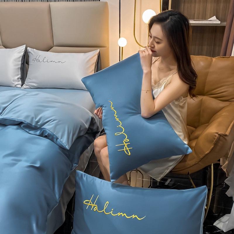 贡缎水洗棉被套四件套床笠枕套刺绣床单被罩三件套单被套单件单买