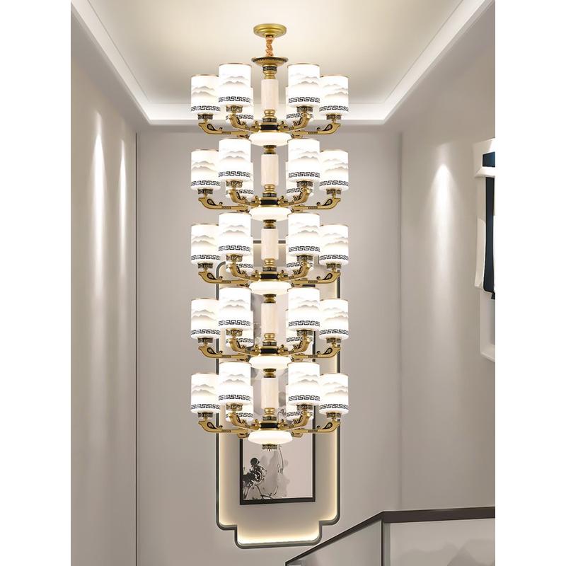 新中式别墅大工程中空复式楼客厅挑空跃层防尘酒店吊灯大堂灯具