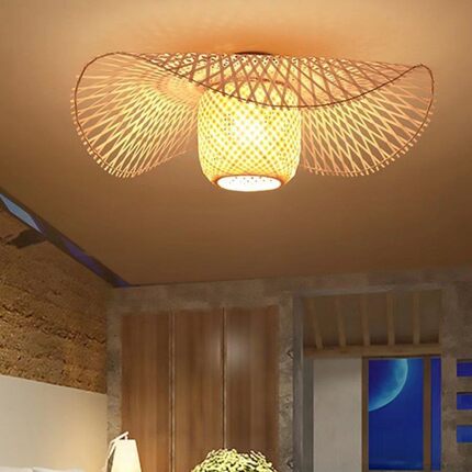新中式吸顶灯饭店禅意茶餐厅手工竹编led灯具民宿客栈卧室灯具