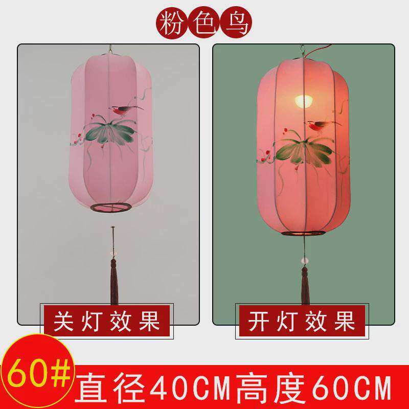 中式布艺手绘灯笼仿古典宫灯餐厅茶楼过道创意冬瓜长形布艺吊灯具