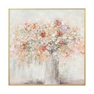 大芬村纯手绘抽象厚花卉油画客厅餐厅装饰画玄关挂画金色肌理刀画