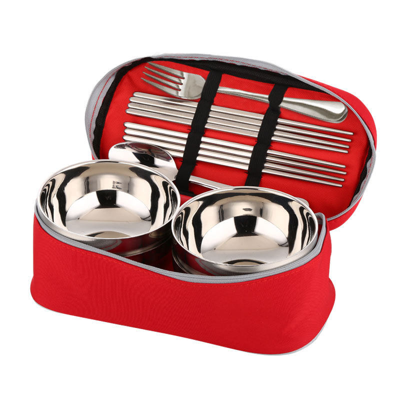 y0ez批发不锈钢碗学生便携筷子4碗4筷2勺子2叉餐具套装饭碗野餐包,家装主材,台上艺术碗盆,淘宝优惠券,粉丝福利购,淘宝优惠卷