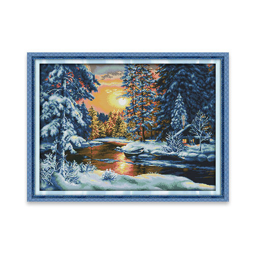 十字绣新款货源风景画圣诞雪景线绣挂画自绣diy刺绣布艺套件