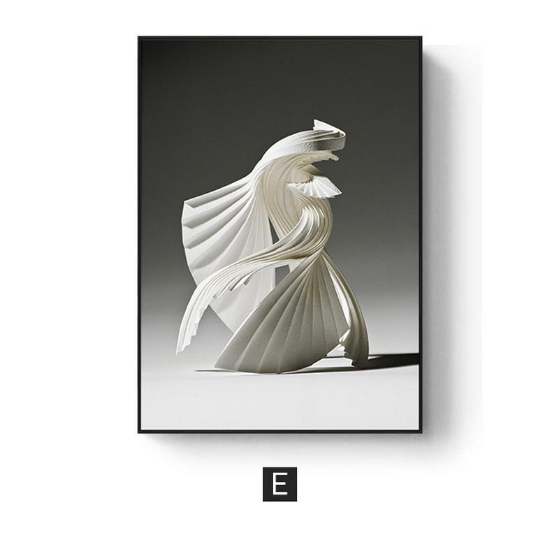 纤感现代简约极简黑白抽象个性挂画装饰画风工作室墙上壁画折纸