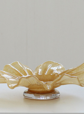 中古风创意大口荷叶边卷口褶皱琉璃花瓶软装家居样板间客厅装饰品